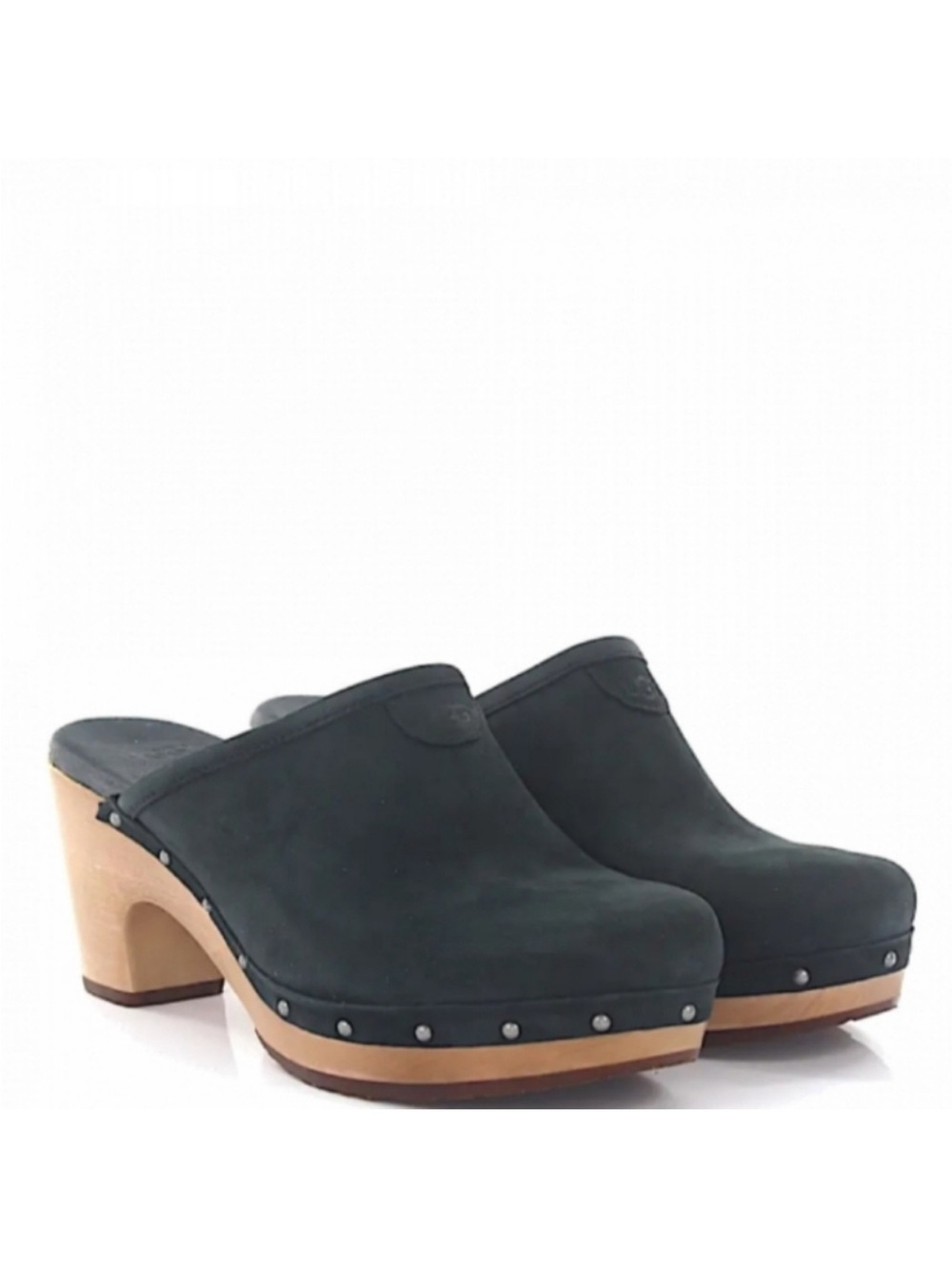 UGG Abbie clogs black suede studded accents wooden platform boho retro women 6M